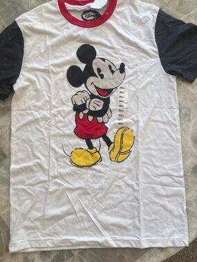 Disney Mickey Mouse white t-shirt with red collar & gray sleeves  * Size Small